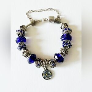 Silver high Quality Blue Crystal signead 925  Charm Bracelet